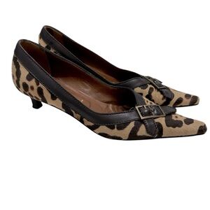 Casadei Leopard Print Pointed Toe Calf Hair Kitten Heels Sz 7